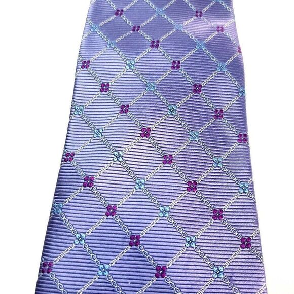 George Silk Tie Purple Woven Wide - Picture 2 of 6